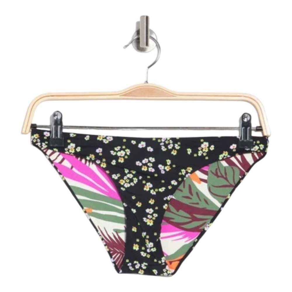 Maaji Mini Ditsy Floral Print Flirt Thin Side Bikini Bottoms in Black NWT